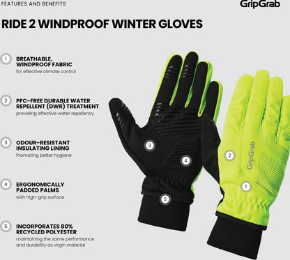 GripGrab RIDE 2 Winddichte gele winterhandschoenen Haaghoek